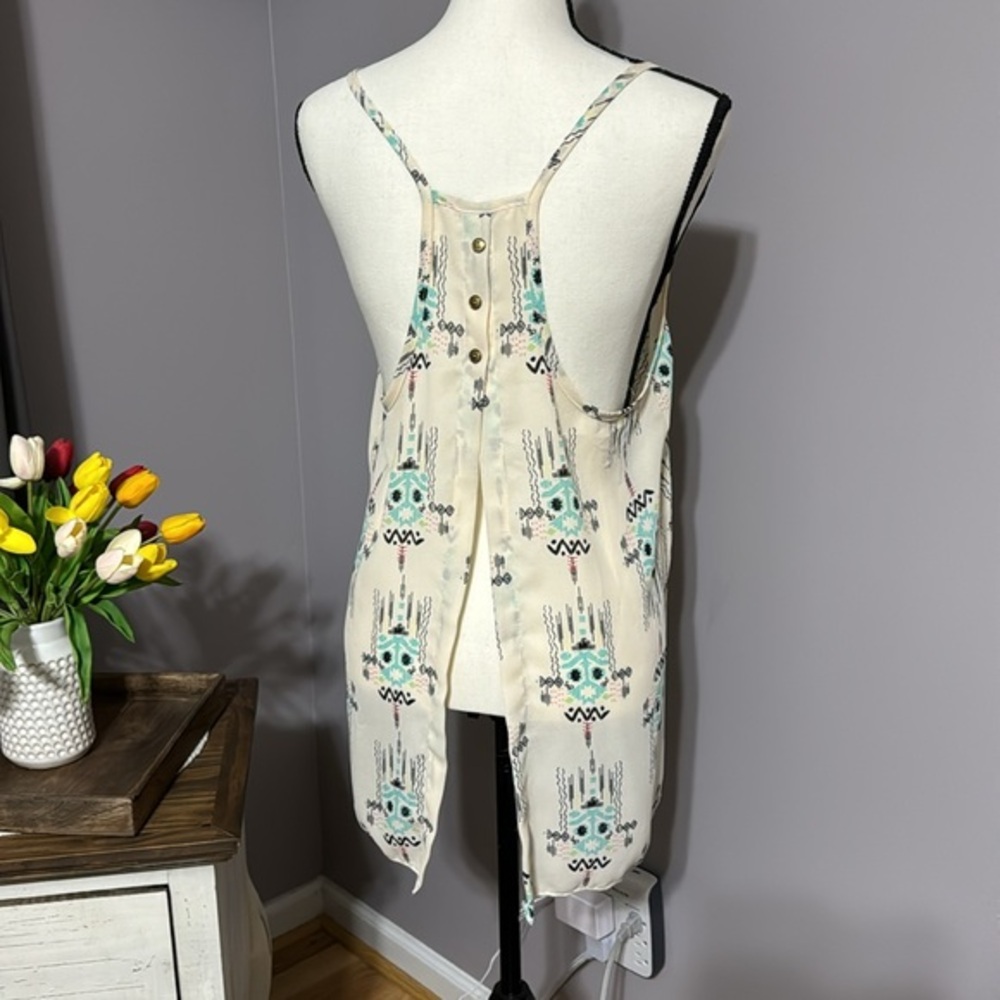 Altar'd State Cream Tank Top with Teal Aztec Print